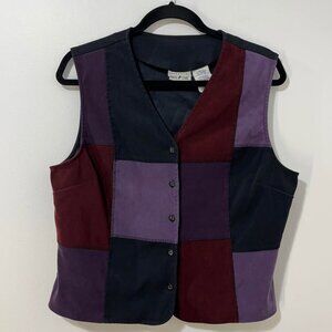 Bold Colorful Vintage Women's Fun Patchwork Faux Suede White Stag Vest [size L]